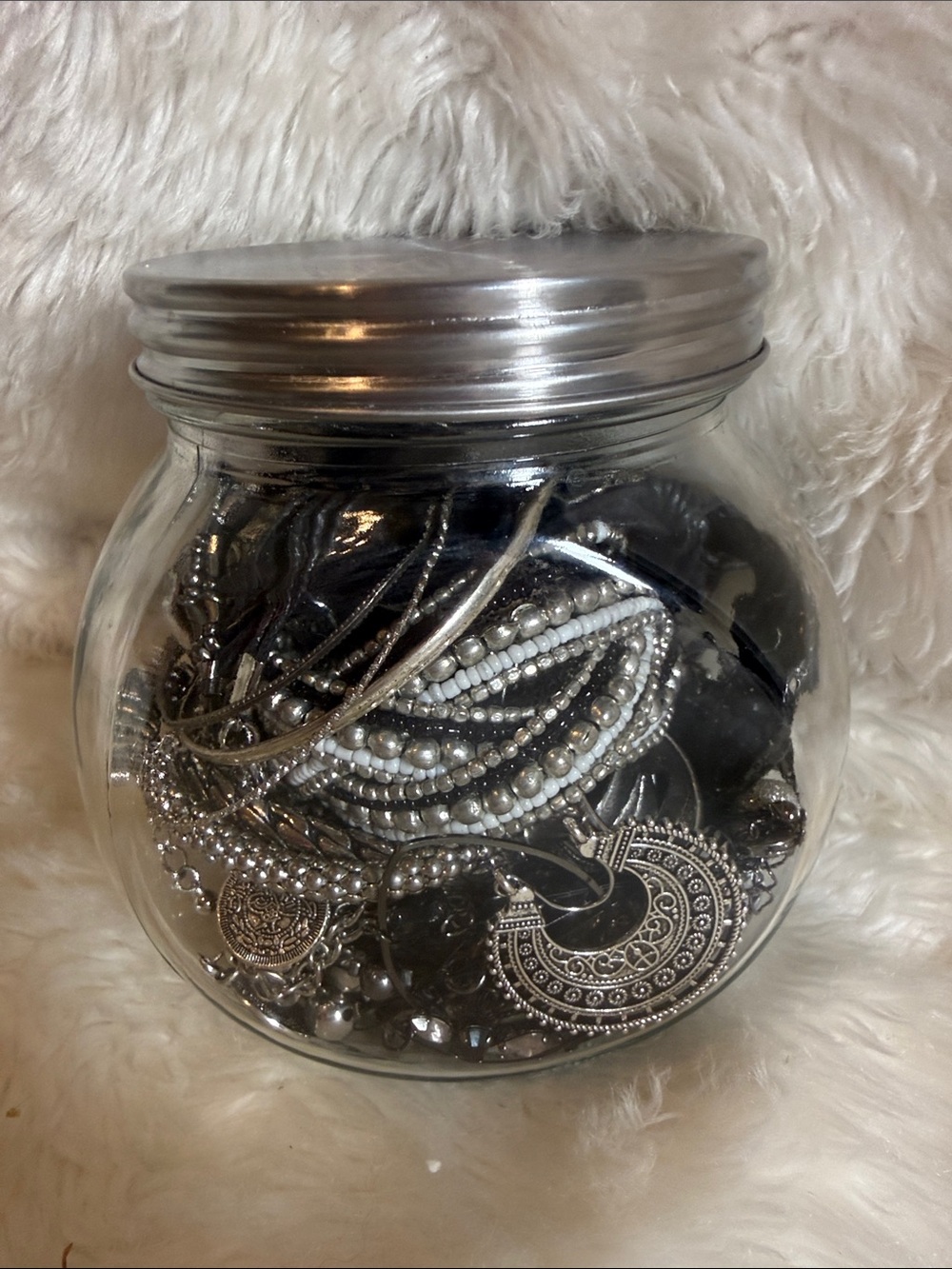 Curated Gunmetal Silver Black Jewelry Jar Boho Statement Jewelry Mix